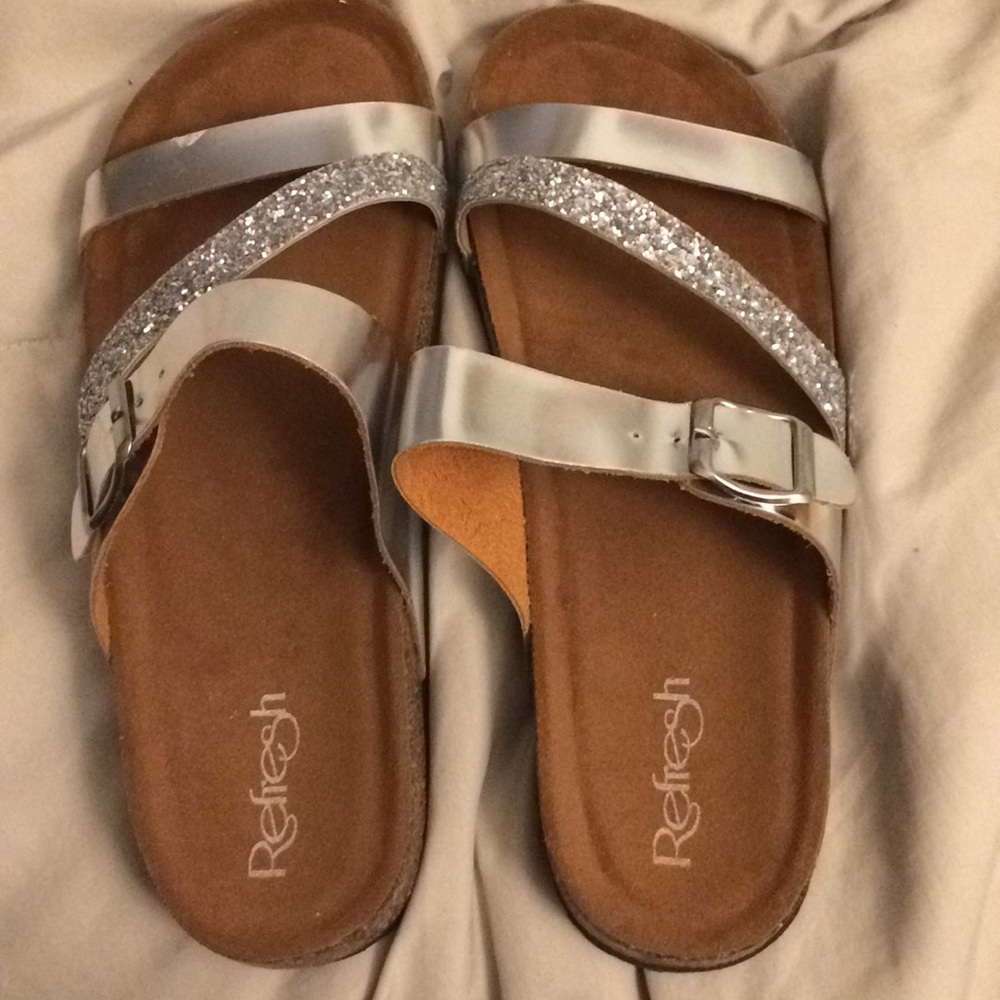 Metallic silver and glitter sandals